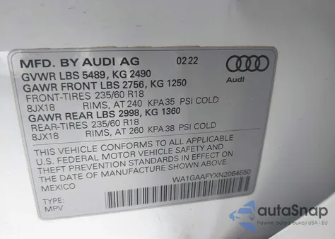 2022 Audi Q5 Premium 45 Tfsi S Line Quattro S Tronic from USA, damaged, VIN WA1GAAFYXN2064650